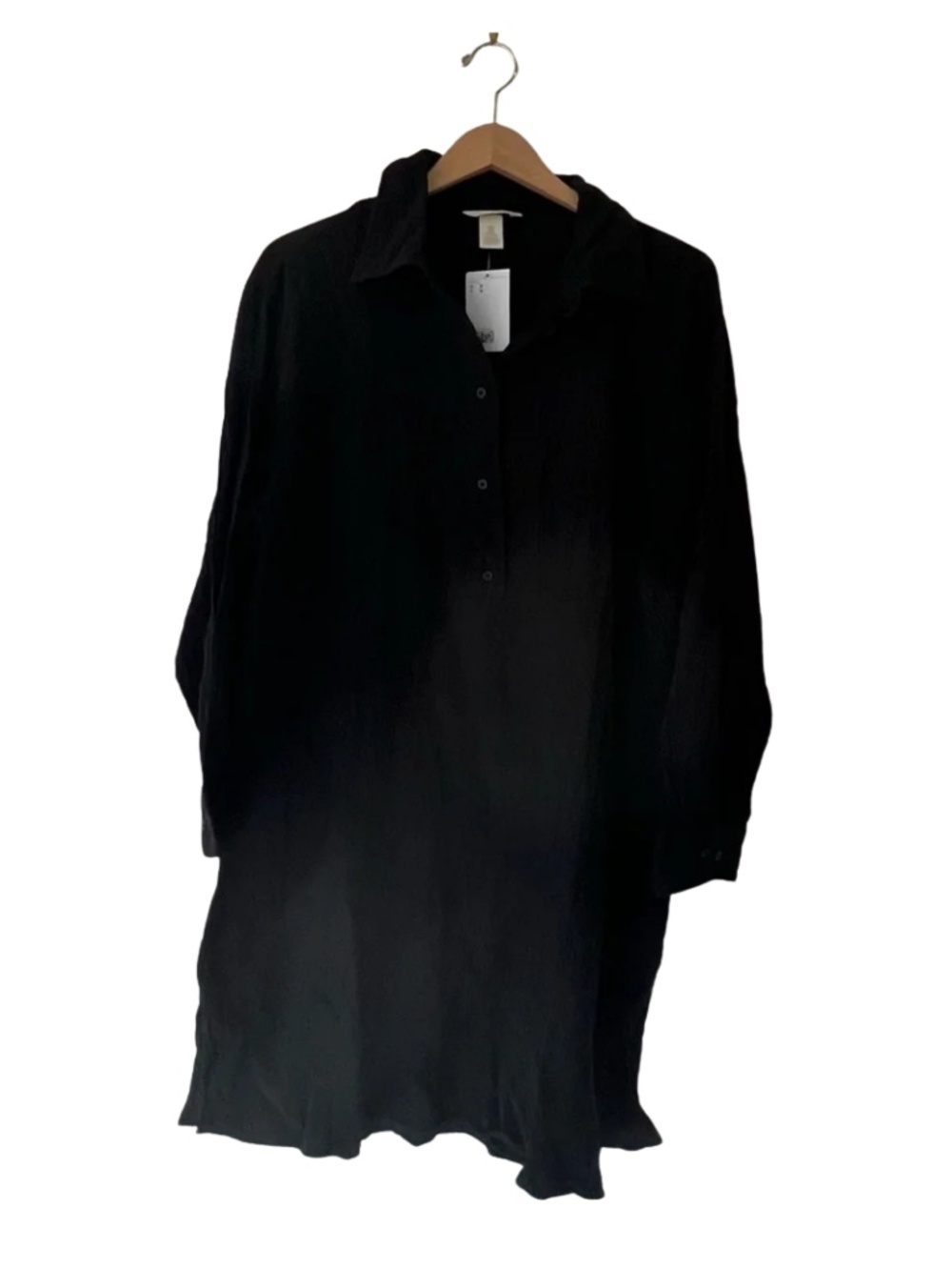 H&M Black Cotton Button Front Long Sleeve Shirt Dress NWT Size Medium